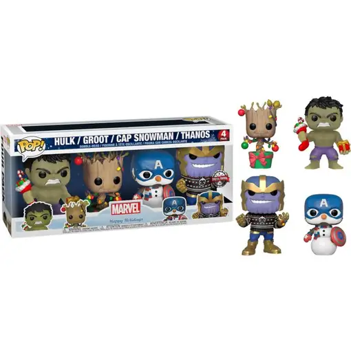 Figura Funko Pop! Marvel Happy Holidays Hulk| Groot | Cap Snowman | Thanos Pack-4