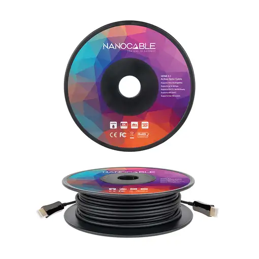 Nanocable Cable HDMI V2.1 AOC 8K@60Hz 4K@120Hz 48Gbps A/M-A/M, Negro, 30 m