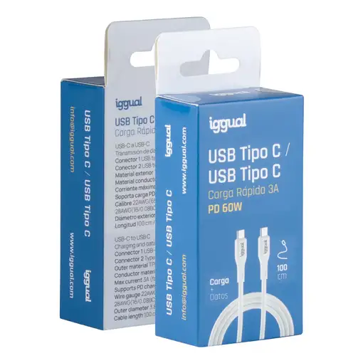 iggual Cable USB-C/USB-C 100 cm blanco Q3.0 3A 60W