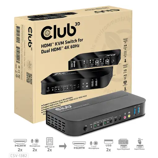 CLUB3D CSV-1382 interruptor KVM Negro