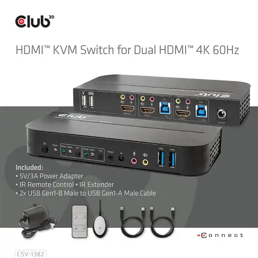 CLUB3D CSV-1382 interruptor KVM Negro
