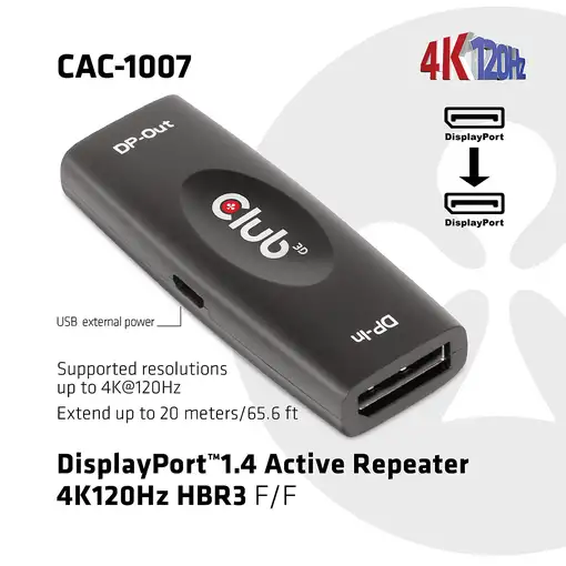 CLUB3D CAC-1007 cambiador de género para cable DisplayPort Negro
