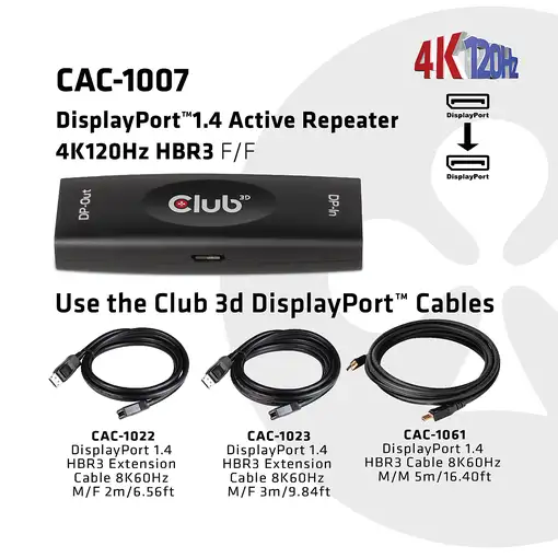 CLUB3D CAC-1007 cambiador de género para cable DisplayPort Negro
