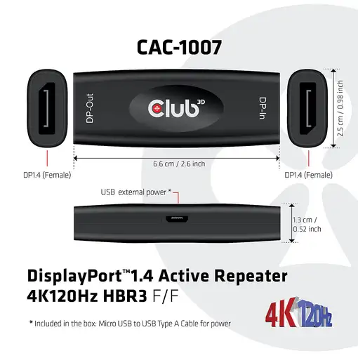 CLUB3D CAC-1007 cambiador de género para cable DisplayPort Negro