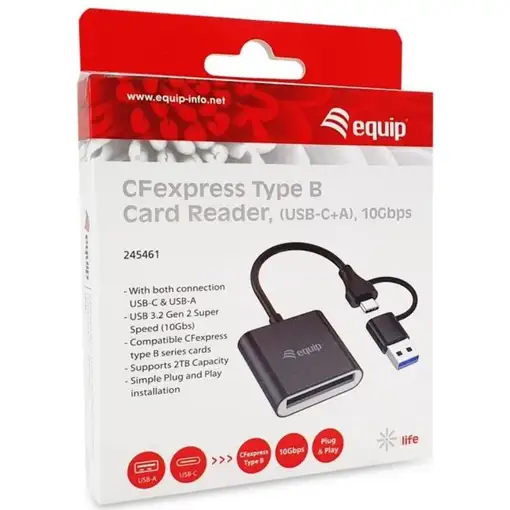 Equip 245461 lector de tarjeta USB 3.2 Gen 2 (3.1 Gen 2) Type-C Negro