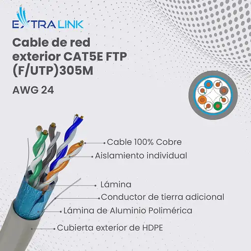 Extralink Par trenzado CAT5E FTP (F/UTP) Interno 305M