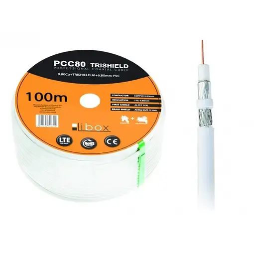 Libox Kabel koncentryczny PCC80 100m cable coaxial RG-6/U Blanco Libox Kabel koncentryczny PCC80 100m cable coaxial RG-6/U Blanco