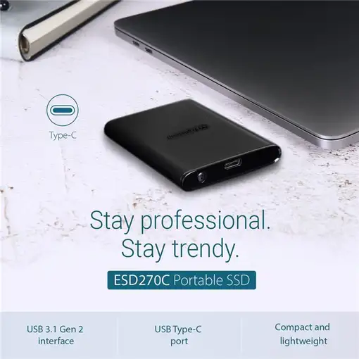 Transcend ESD270C 2 TB USB Tipo C 3.2 Gen 2 (3.1 Gen 2) Negro
