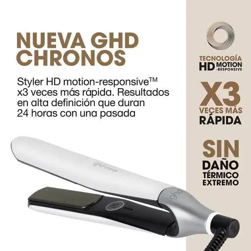 Planchas de pelo blancas, placas de 26 mm, Chronos Styler GHD