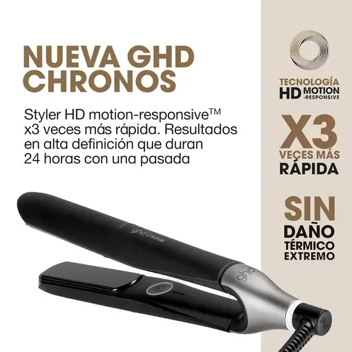 Planchas de pelo negras, placas de 26 mm, Chronos Styler GHD
