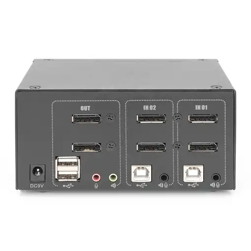 Digitus Conmutador KVM, 2 puertos, pantalla dual, 4K, DisplayPort®