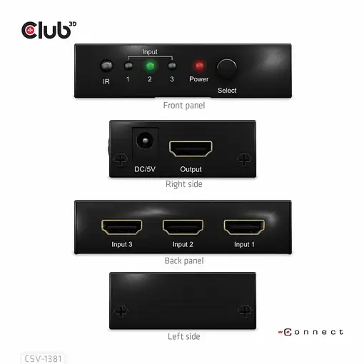 CLUB3D Conmutador 3 a 1 HDMI™ 8K60Hz/4K120Hz