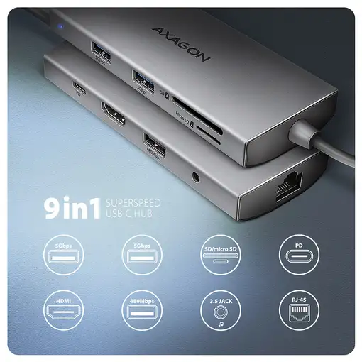 Axagon HMC-8HLSA base para portátil y replicador de puertos Alámbrico USB 3.2 Gen