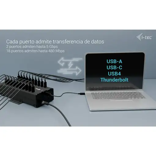 i-tec USB-C/USB-A Metal Charging + data HUB, 15W per port, 20x USB-C