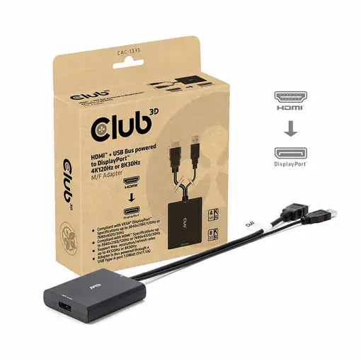 CLUB3D CAC-1335 adaptador de cable de vídeo 1 m HDMI + USB DisplayPort Negro