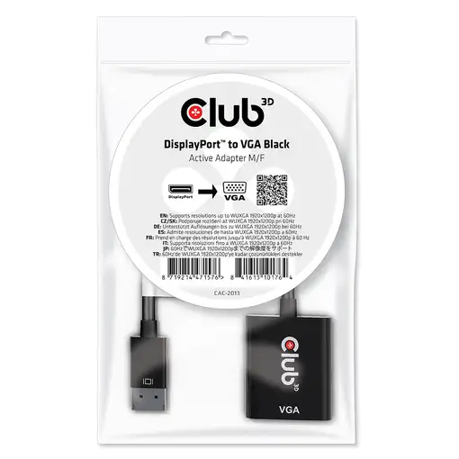 CLUB3D CAC-2013 adaptador de cable de vídeo 0,228 m Displayport VGA Negro CLUB3D CAC-2013 adaptador de cable de vídeo 0,228 m Displayport VGA Negro