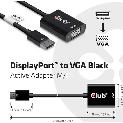 CLUB3D CAC-2013 adaptador de cable de vídeo 0,228 m Displayport VGA Negro