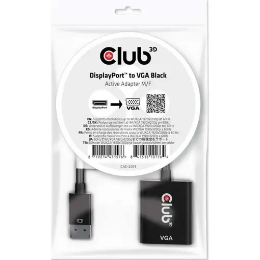 CLUB3D CAC-2013 adaptador de cable de vídeo 0,228 m Displayport VGA Negro