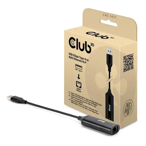 CLUB3D CAC-1421 cambiador de género para cable USB Type-A RJ45 Negro