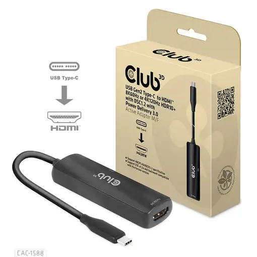 CLUB3D Adaptador activo USB Gen2 tipo C a HDMI™ 8K60Hz o 4K120Hz HDR10+ con DSC1.2