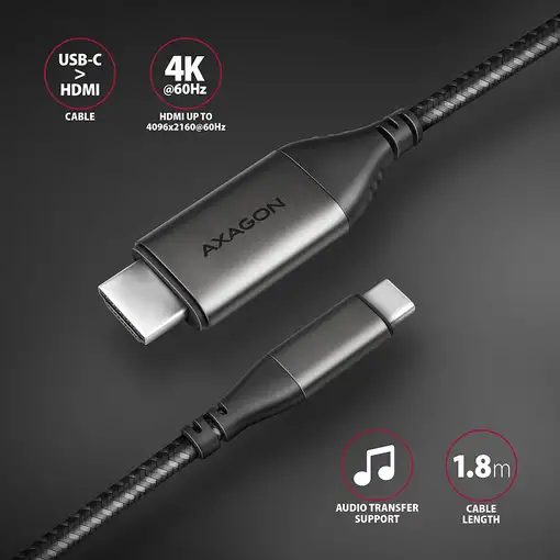 Axagon RVC-HI2MC adaptador de cable de vídeo 1,8 m USB Tipo C HDMI Negro