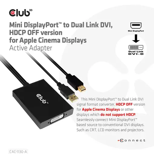 CLUB3D CAC-1130-A adaptador de cable de vídeo 0,6 m DVI-D Mini DisplayPort + USB T
