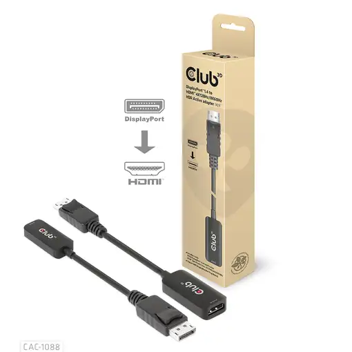 CLUB3D Adaptador activo DisplayPort™1.4 a HDMI™ 4K120Hz/8K60Hz HDR M/H
