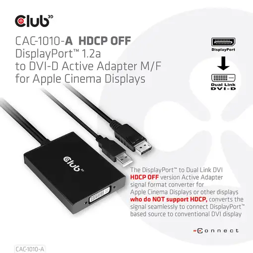 CLUB3D CAC-1010-A adaptador de cable de vídeo 0,6 m DisplayPort DVI-D + USB Negro