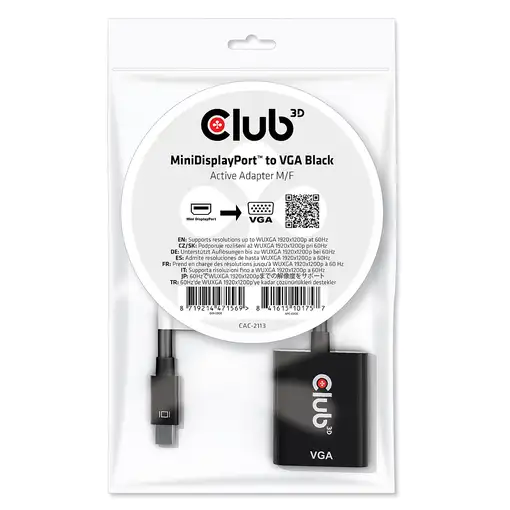 CLUB3D CAC-2113 adaptador de cable de vídeo 0,228 m Mini Displayport VGA Negro