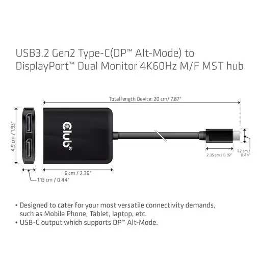CLUB3D CSV-1555 adaptador de cable de vídeo 1,5 m USB Tipo C 2 x DisplayPort Negro