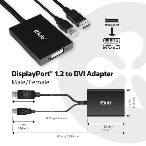 CLUB3D cac-1010 Displayport/usb DVI-I Daul link Negro, Blanco