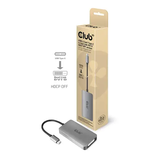 CLUB3D CAC-1510-A adaptador de cable de vídeo 0,25 m USB Tipo C DVI-D Gris
