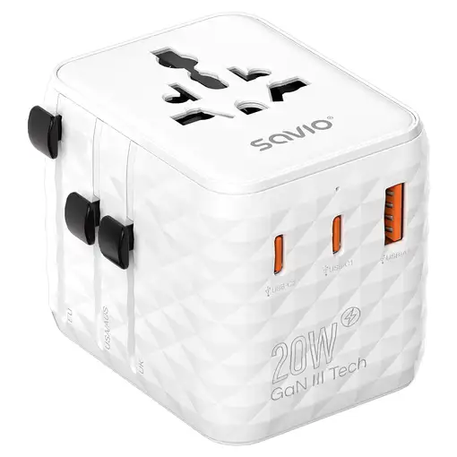 Savio AP-08 adaptador e inversor de corriente 20 W Blanco