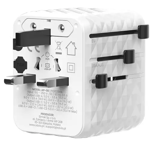 Savio AP-08 adaptador e inversor de corriente 20 W Blanco