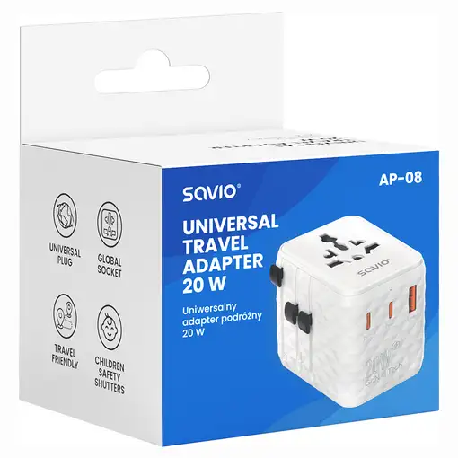 Savio AP-08 adaptador e inversor de corriente 20 W Blanco