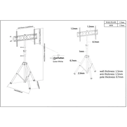 Manhattan Soporte para TV, de piso con trípode, pantallas planas de 37" a 70"
