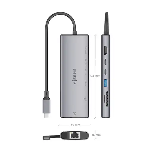 AISENS USB-C Dock 7 en 1, USB-C a 1xHDMI, 1xRJ45, 1xUSB-A 10G, 2xUSB-C 10G, 1xSD