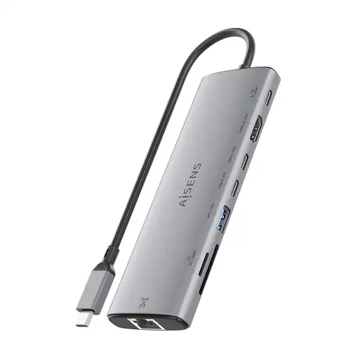 AISENS USB-C Dock 8 en 1, USB-C a 1xHDMI, 1xRJ45, 1xUSB-A 10G, 2xUSB-C 10G, 1xSD