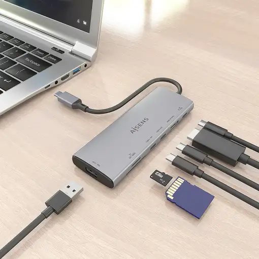 AISENS USB-C Dock 7 en 1, USB-C a 1xHDMI, 1xUSB-A 10G, 2xUSB-C 10G, 1xSD, 1xMicroS