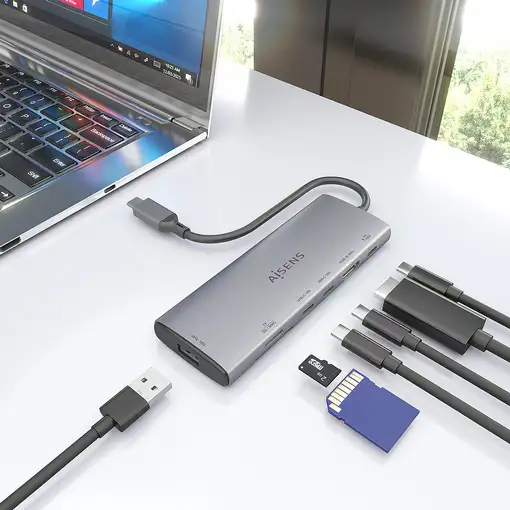 AISENS USB-C Dock 7 en 1, USB-C a 1xHDMI, 1xUSB-A 10G, 2xUSB-C 10G, 1xSD, 1xMicroS