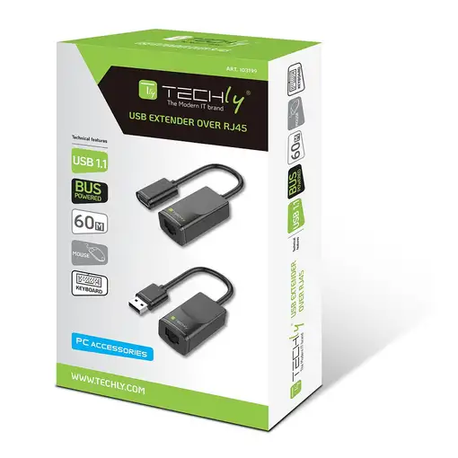 Techly IUSB-EXTENDTY2 cambiador de género para cable RJ-45 USB 2.0 Type-A Negro