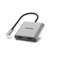 UNITEK V1404A adaptador de cable de vídeo 0,15 m USB Tipo C 2 x DisplayPort Gris