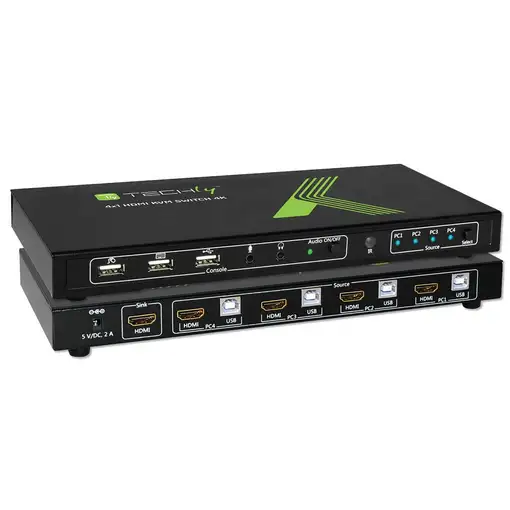 Techly 4x1 USB HDMI KVM Switch 4Kx2K IDATA KVM-HDMI4U interruptor KVM Negro