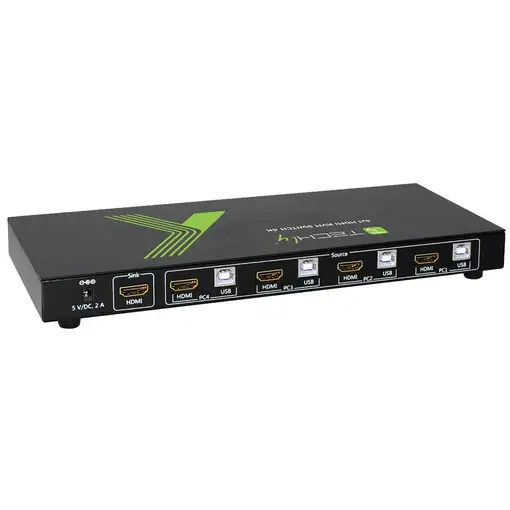 Techly 4x1 USB HDMI KVM Switch 4Kx2K IDATA KVM-HDMI4U interruptor KVM Negro