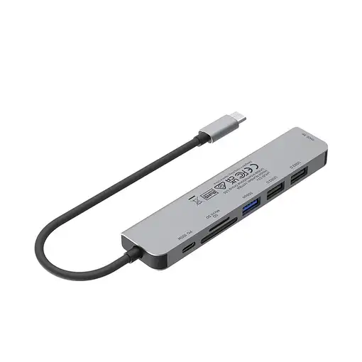 UNITEK uHUB S7+ Alámbrico USB 3.2 Gen 1 (3.1 Gen 1) Type-C Gris