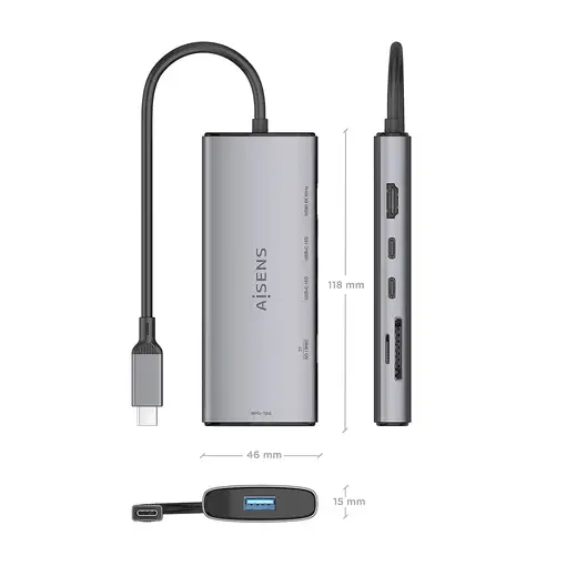 AISENS USB-C Dock 6 en 1, USB-C a 1xHDMI, 1xUSB-A 10G, 2xUSB-C 10G, 1xSD, 1xMicroS