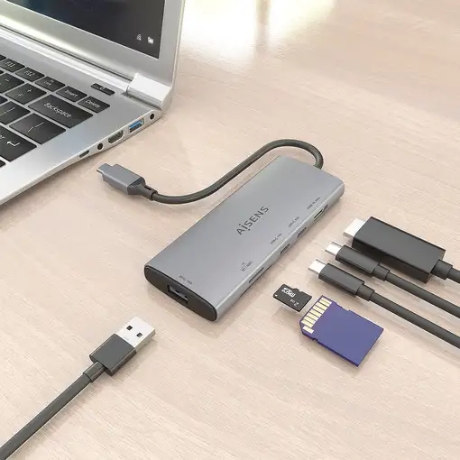 AISENS USB-C Dock 6 en 1, USB-C a 1xHDMI, 1xUSB-A 10G, 2xUSB-C 10G, 1xSD, 1xMicroS