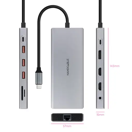 Nanocable Hub USB-C 12 en 1, Conversor USB-C 3.1 a 3xUSB-A 3.2 + USB-C 3.2 + USB-C