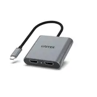 UNITEK V1404B adaptador de cable de vídeo 0,15 m USB Tipo C 2 x HDMI Gris