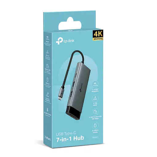 TP-Link UH7021C hub de interfaz USB Tipo C 5000 Mbit/s Aluminio, Negro